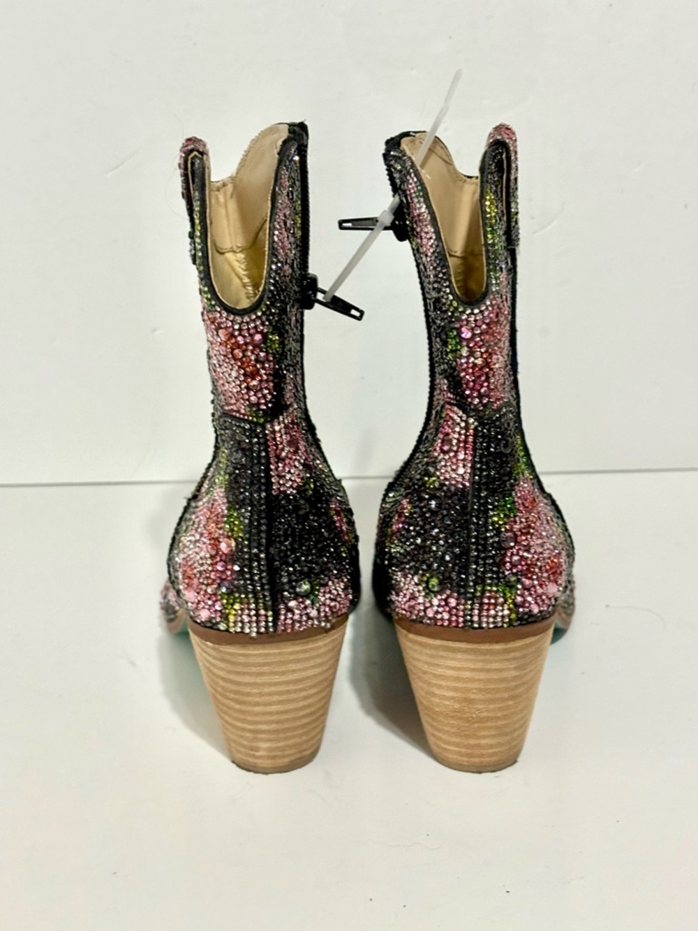Betsey Johnson SB-DIVAF Boots Women 8.5 Black Floral Rhinestone Western Ankle - Picture 4 of 10